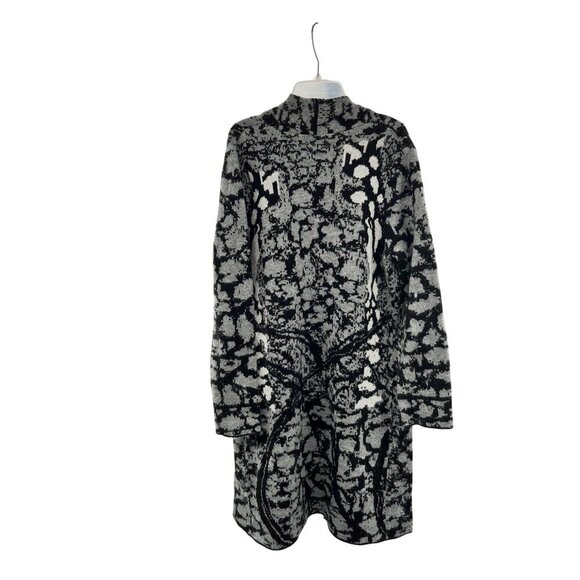 Elena Wang Snake Print Knit Cardigan Open Front Gray/Black Size Small Pockets - Picture 7 of 9
